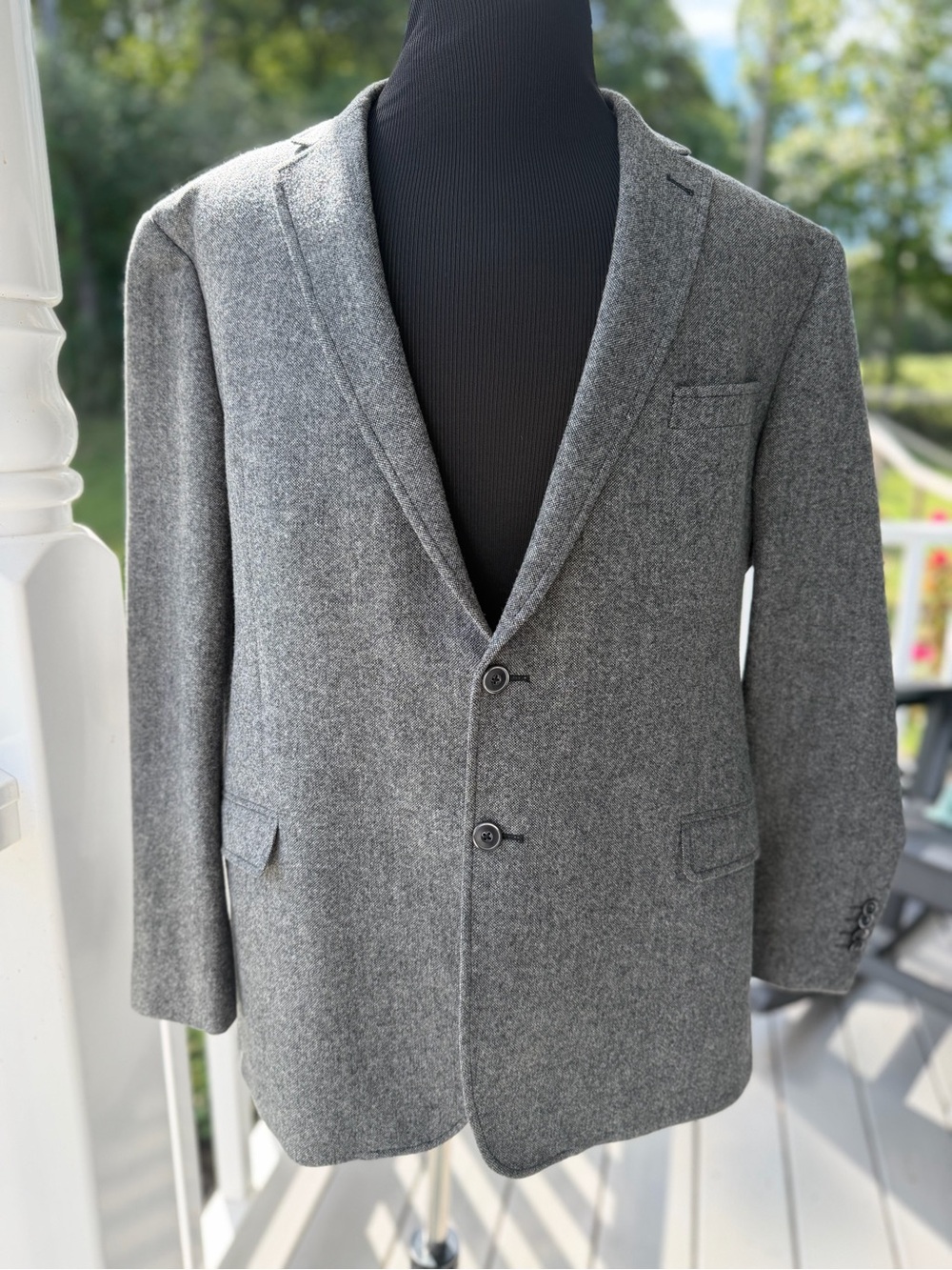 Jos A Bank 1905 Gray 100% Wool Tweed Elbow Patch Sport Coat 46R Blazer
